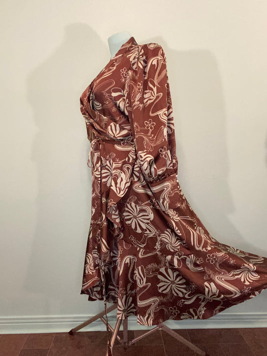 "ELOQUII" GROOVY TEAL AND BROWN FLORAL PRINT DRESS ***NEW WITH TAGS