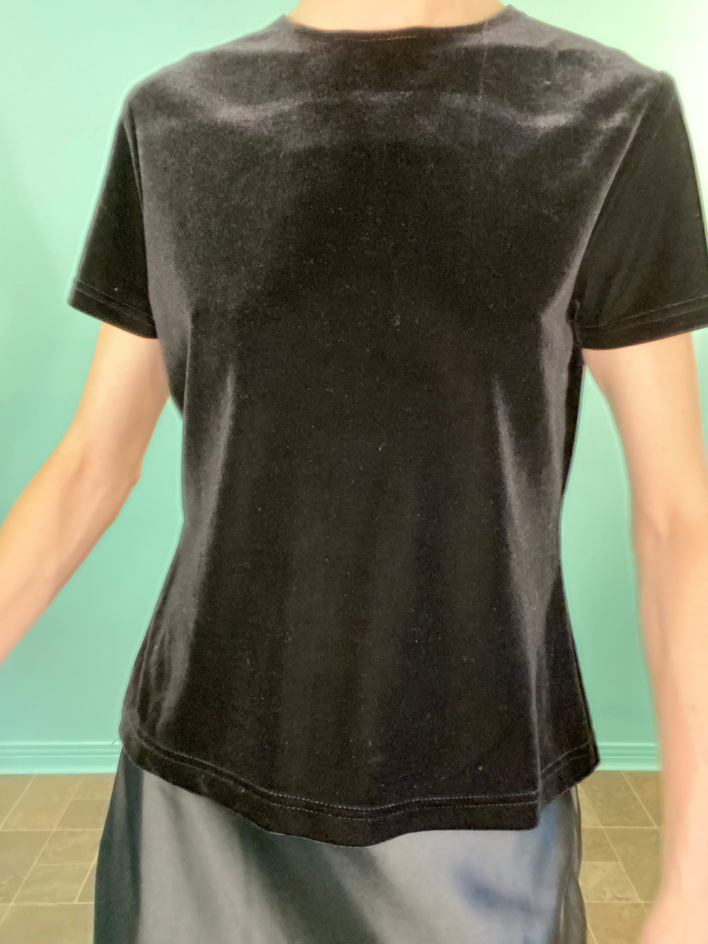 VINTAGE 90S "AMERIQUE DU NORD" STRETCH VELEVET LOOK T-SHIRT