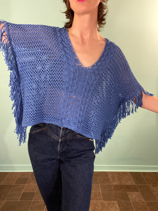 "UNITED COLOURS OF BENETTON" FRINGED BLUE CAPE