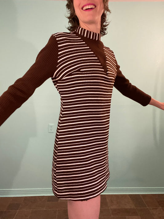 VINTAGE 70'S STRIPEY STRETCHY MINI DRESS