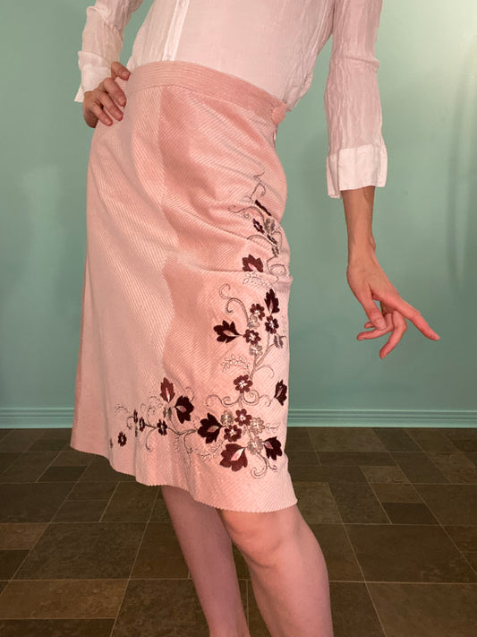 'MAC&JAC' PALE PINK EMBROIDERED CORDUROY SKIRT