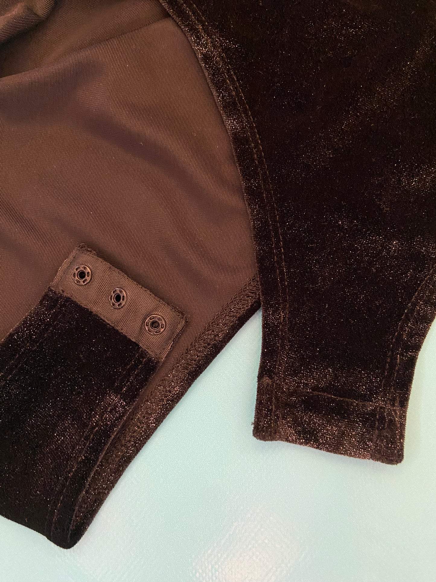 "TOPSHOP" GLITTERY STRETCH BLACK VELVET WITH LACE DETAIL BODYSUIT