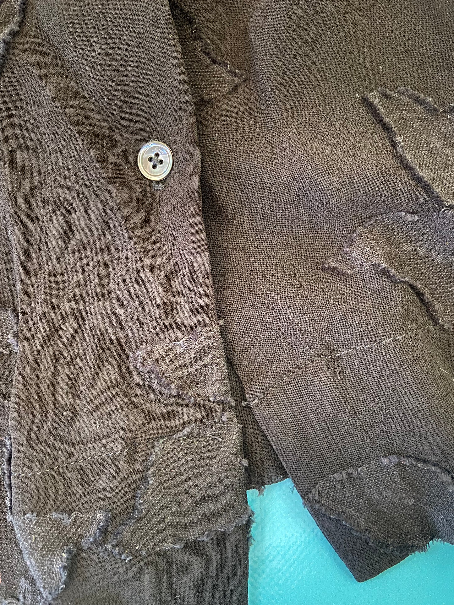 "WILFRED" SHEER BLACK SHIRT DRESS WITH FLORAL APPLIQUE