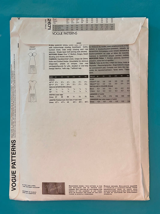 ***NEW UNCUT - "VOGUE VINTAGE REMAKE" DRESS AND BELT SEWING PATTERN