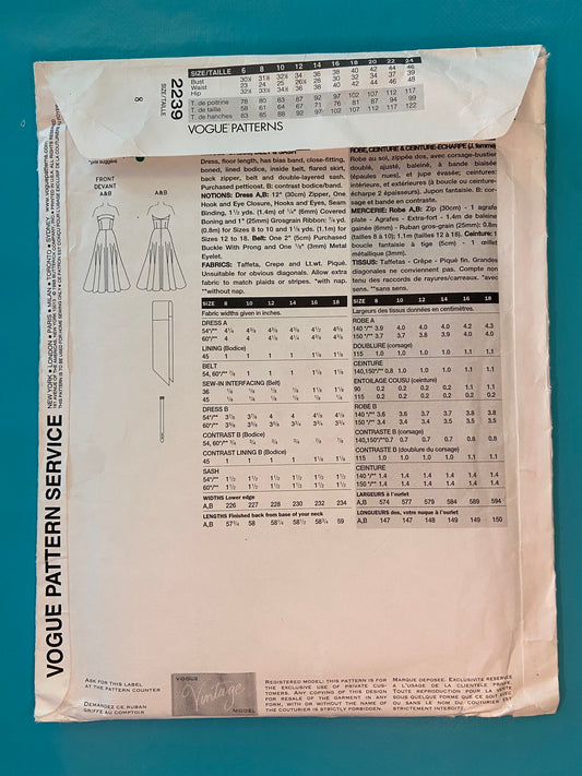 ***NEW UNCUT - "VOGUE VINTAGE REMAKE" STRAPLESS GOWN SEWING PATTERN