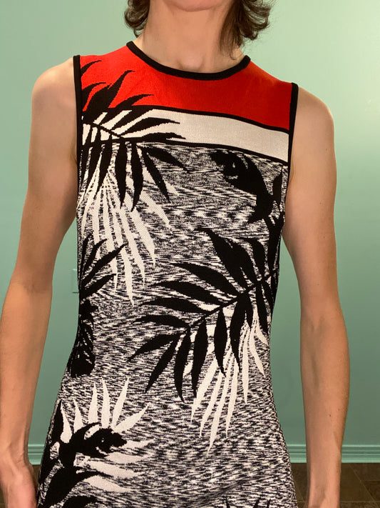 "KAREN MILLEN" GORGEOUS RED BLACK AND CREAM KNIT DRESS