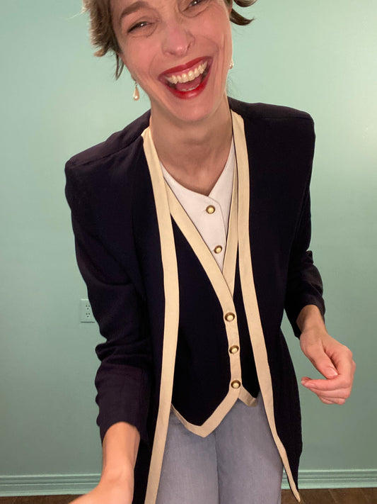 VINTAGE "MAREN" THREE PIECE BLAZER VEST SET (ALL ATTACHED AT SIDE SEAMS)