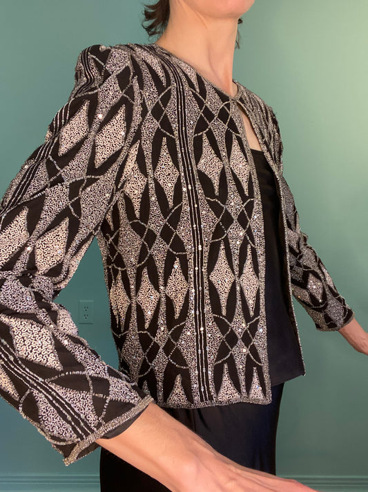 VINTAGE "PAPELLE BOUTIQUE" SEQUIN EVENING JACKET WITH DIAMOND PATTERN