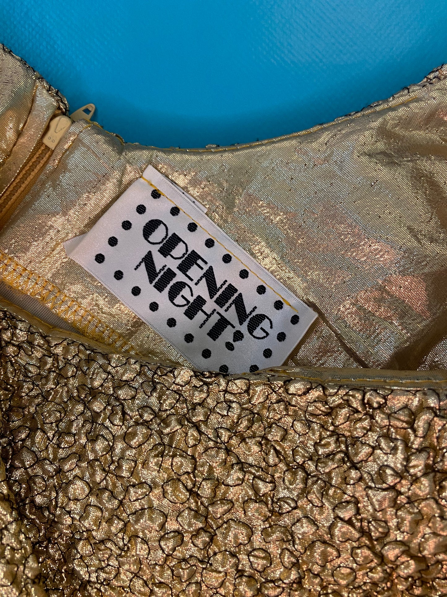 VINTAGE 80'S GOLD LAME´ POOF SLEEVE "OPENING NIGHT" PARTY DRESS