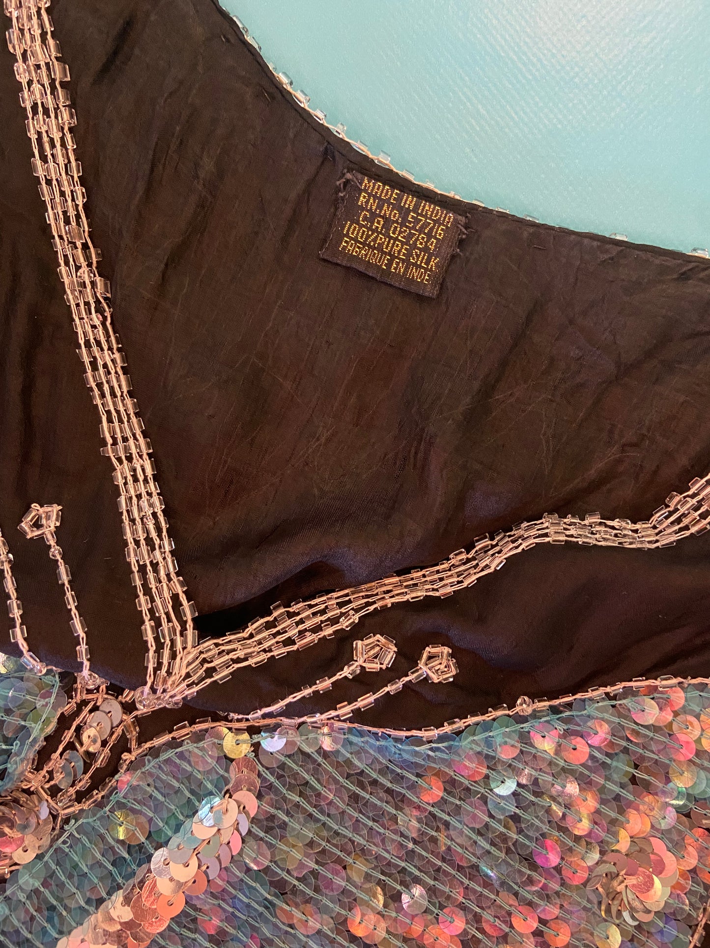 INCREDIBLE SEQUIN TEAL AND SILVER BUTTERFLY TOP