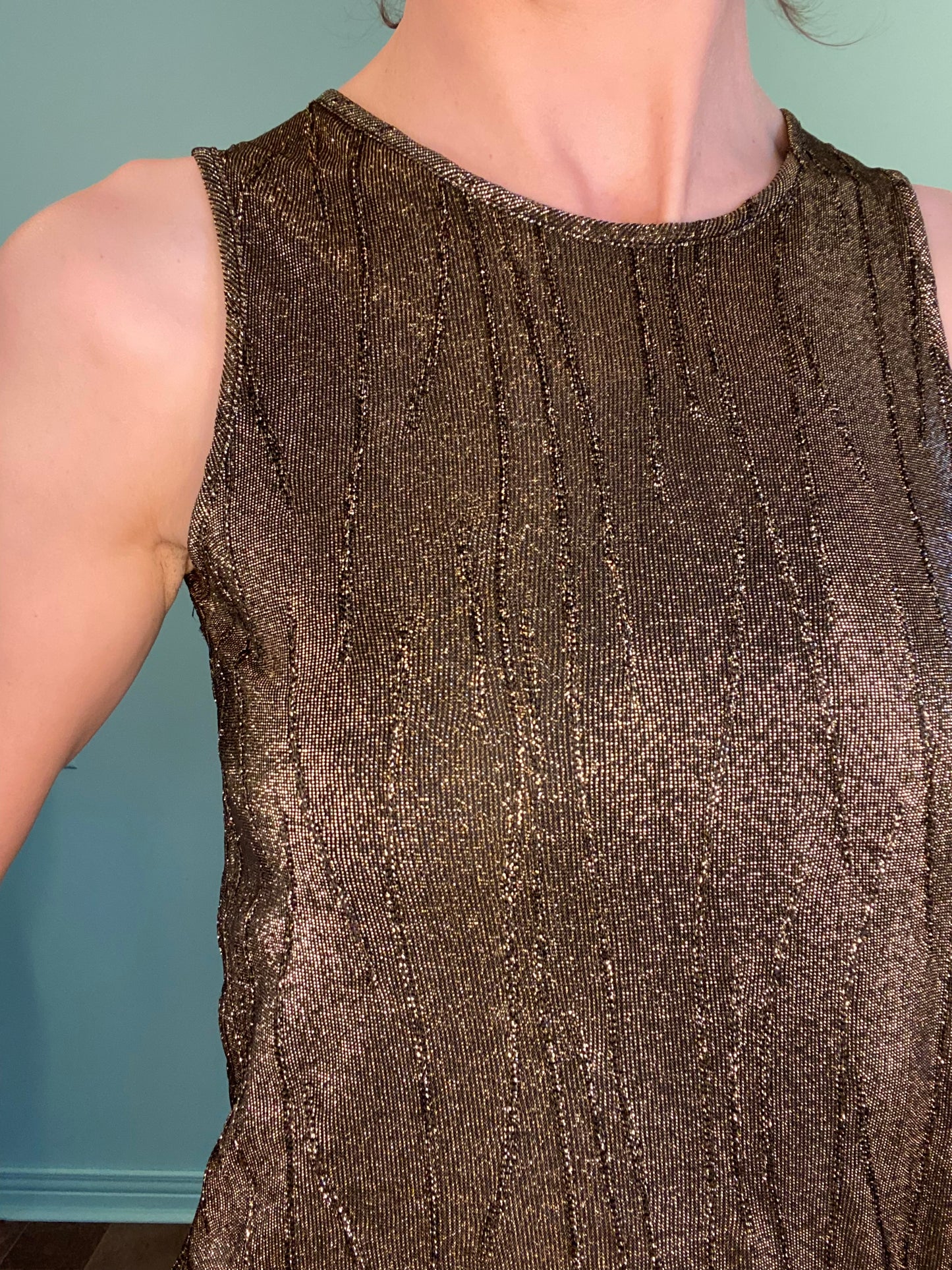 VINTAGE “LAURA PETITES” SLEEVELESS GOLD/BRONZE TOP