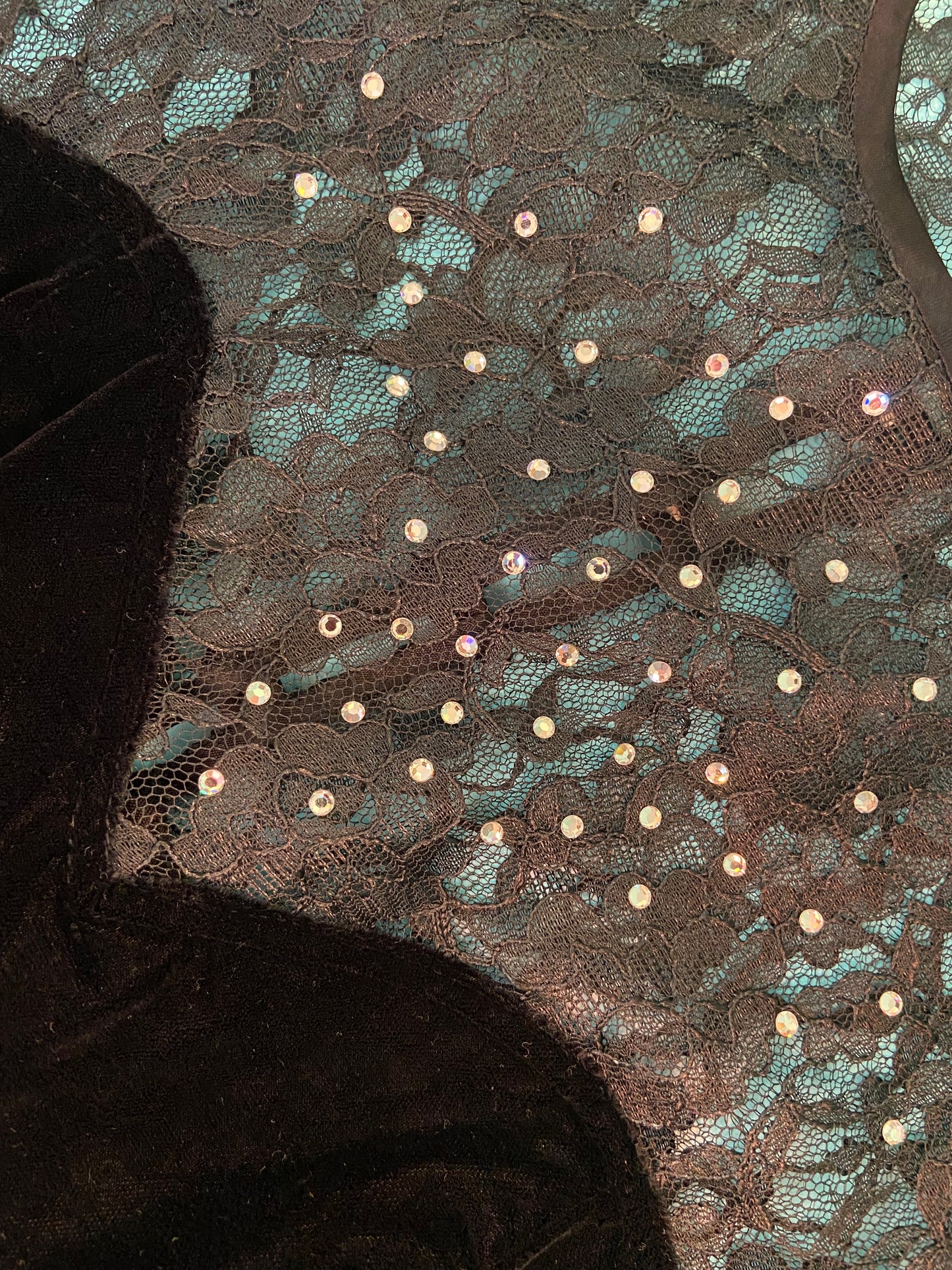 VINTAGE “PETITES BY DEMARO” VELVET LACE AND RHINESTONE COCKTAIL DRESS