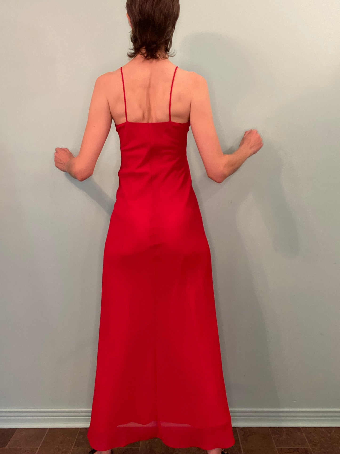 VINTAGE “VERONICA” 90’S BEADED RED SLIP DRESS