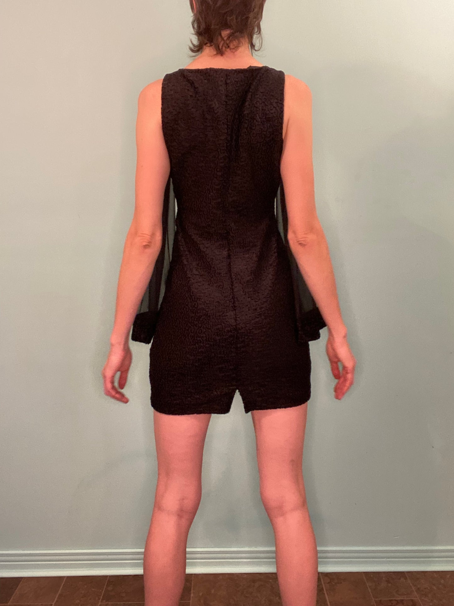 VINTAGE “CARTISE PETITE” COCKTAIL DRESS WITH SHEER SCARF DETAIL