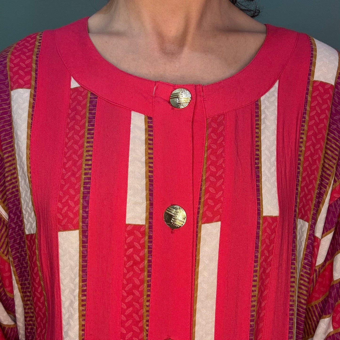 "THE AFRICAN VILLAGE" PINK AND WHITE BUTTON FRONT PLAYSUIT