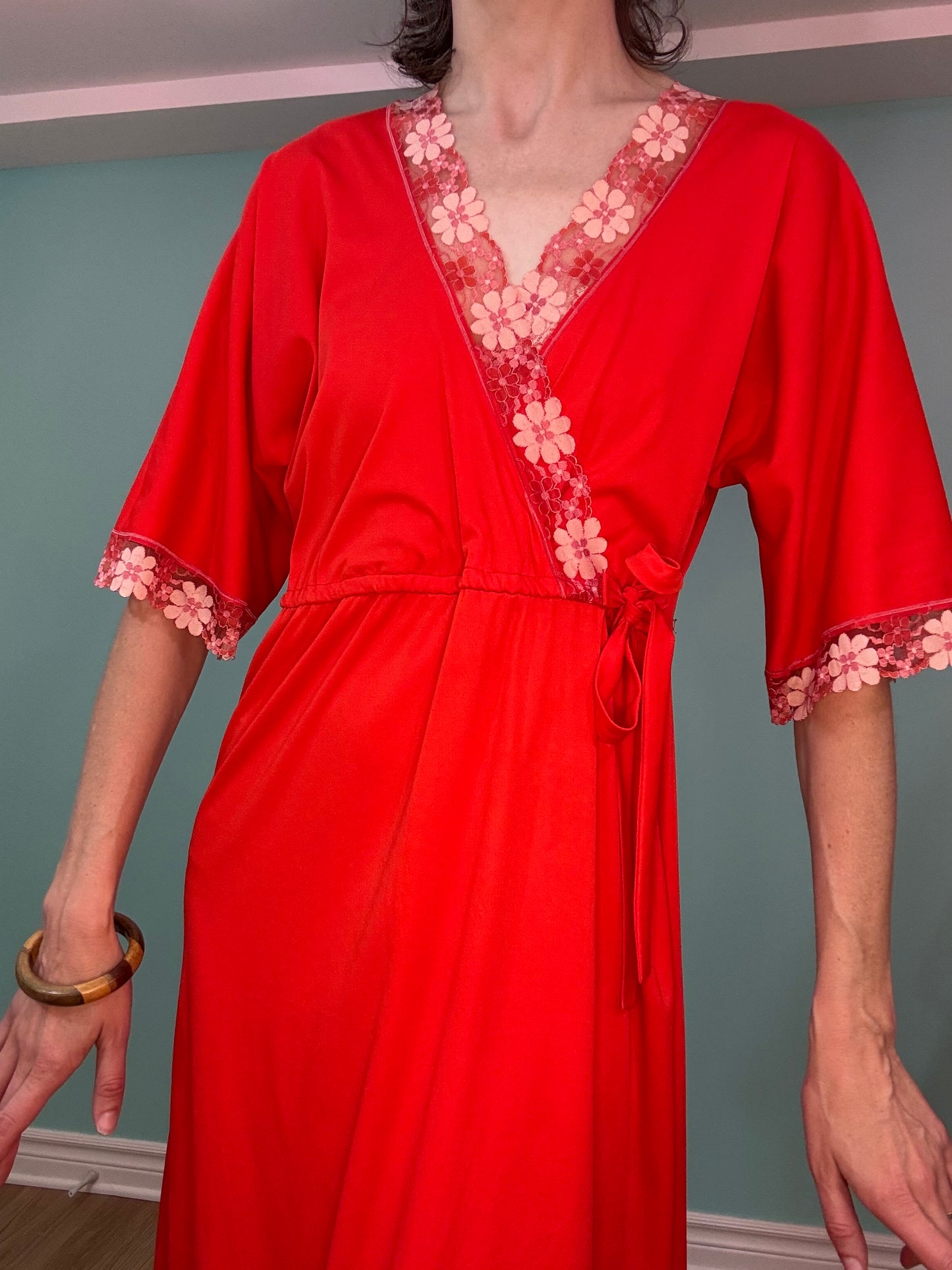 "MARJORIE HAMILTON" 70'S RED LOUNGE DRESS