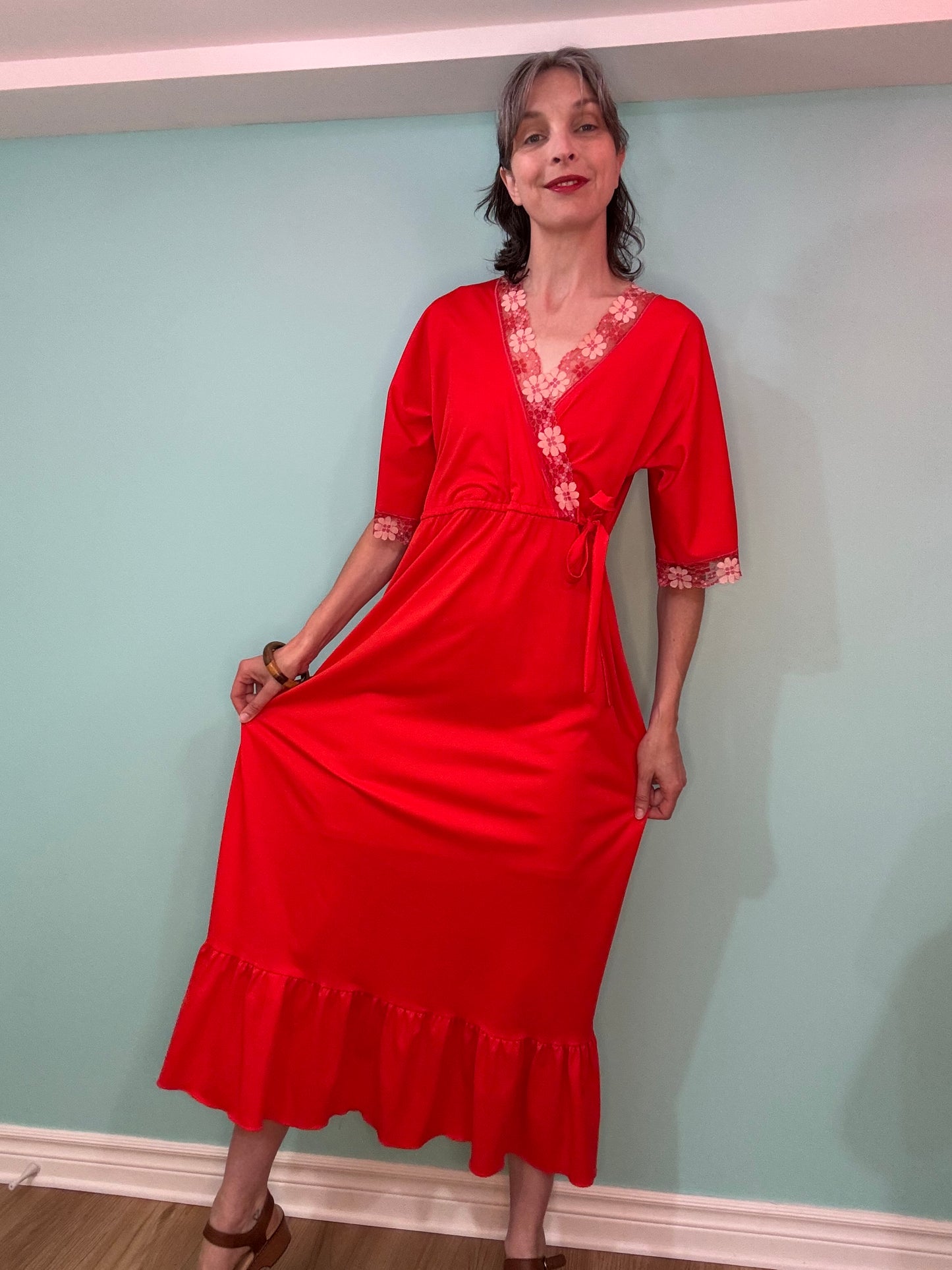 "MARJORIE HAMILTON" 70'S RED LOUNGE DRESS