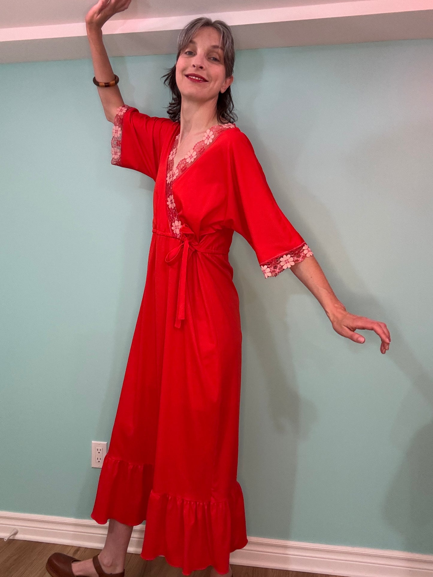 "MARJORIE HAMILTON" 70'S RED LOUNGE DRESS
