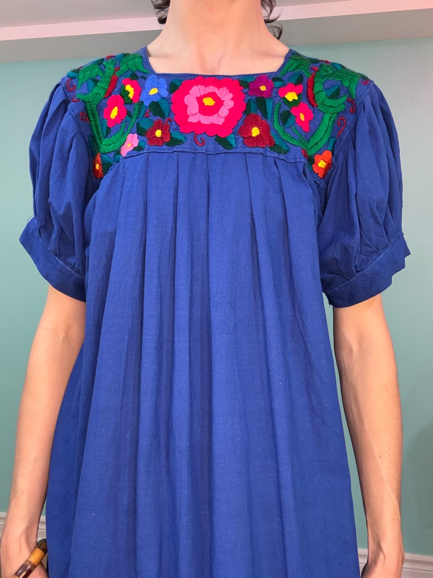 VINTAGE EMBROIDERED  BLUE COTTON DRESS