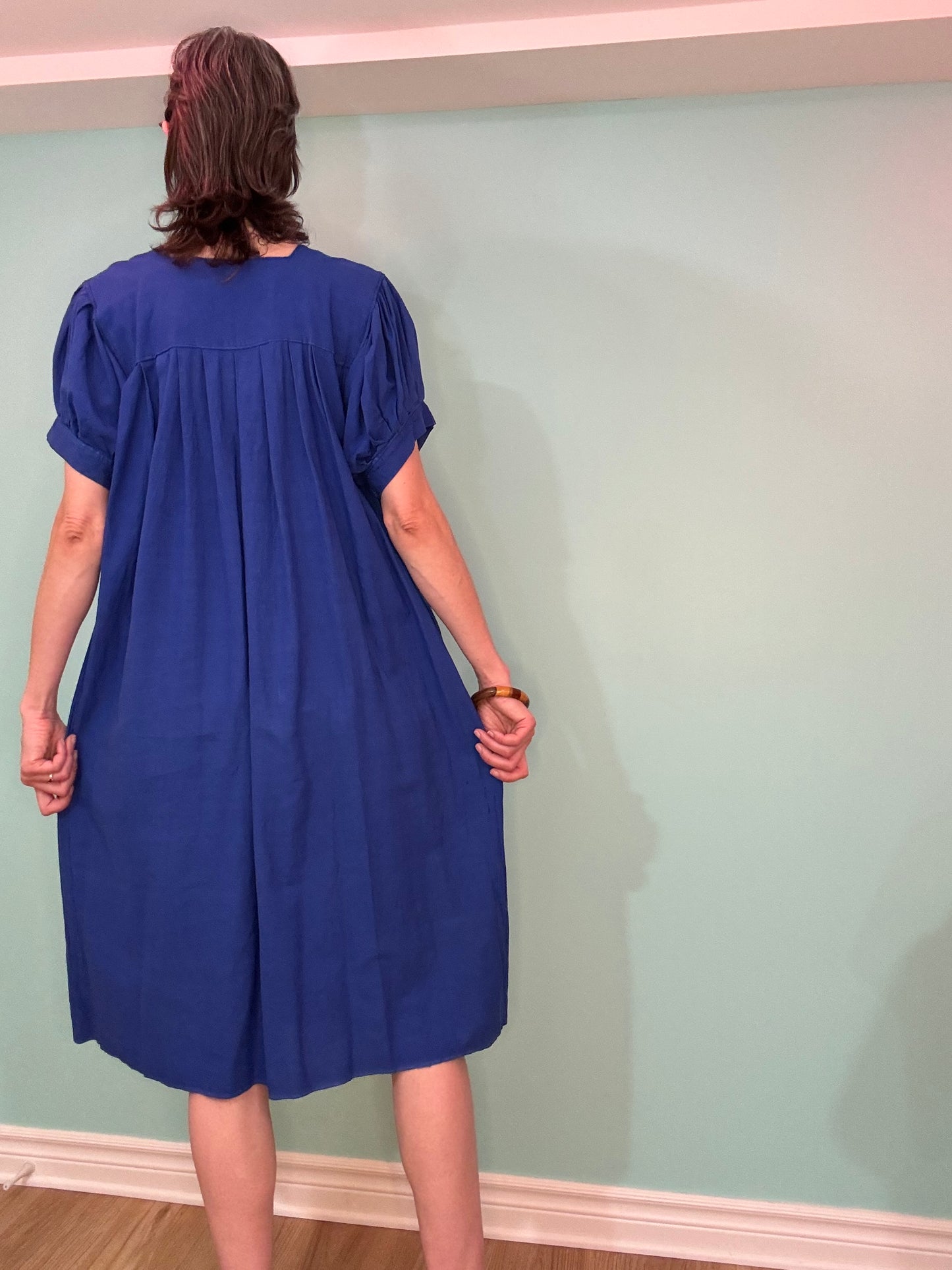 VINTAGE EMBROIDERED  BLUE COTTON DRESS