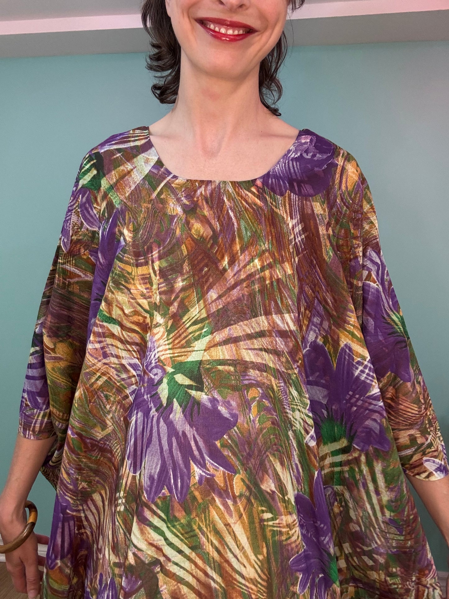 VINTAGE FLORAL PURPLE AND BROWN KAFTAN