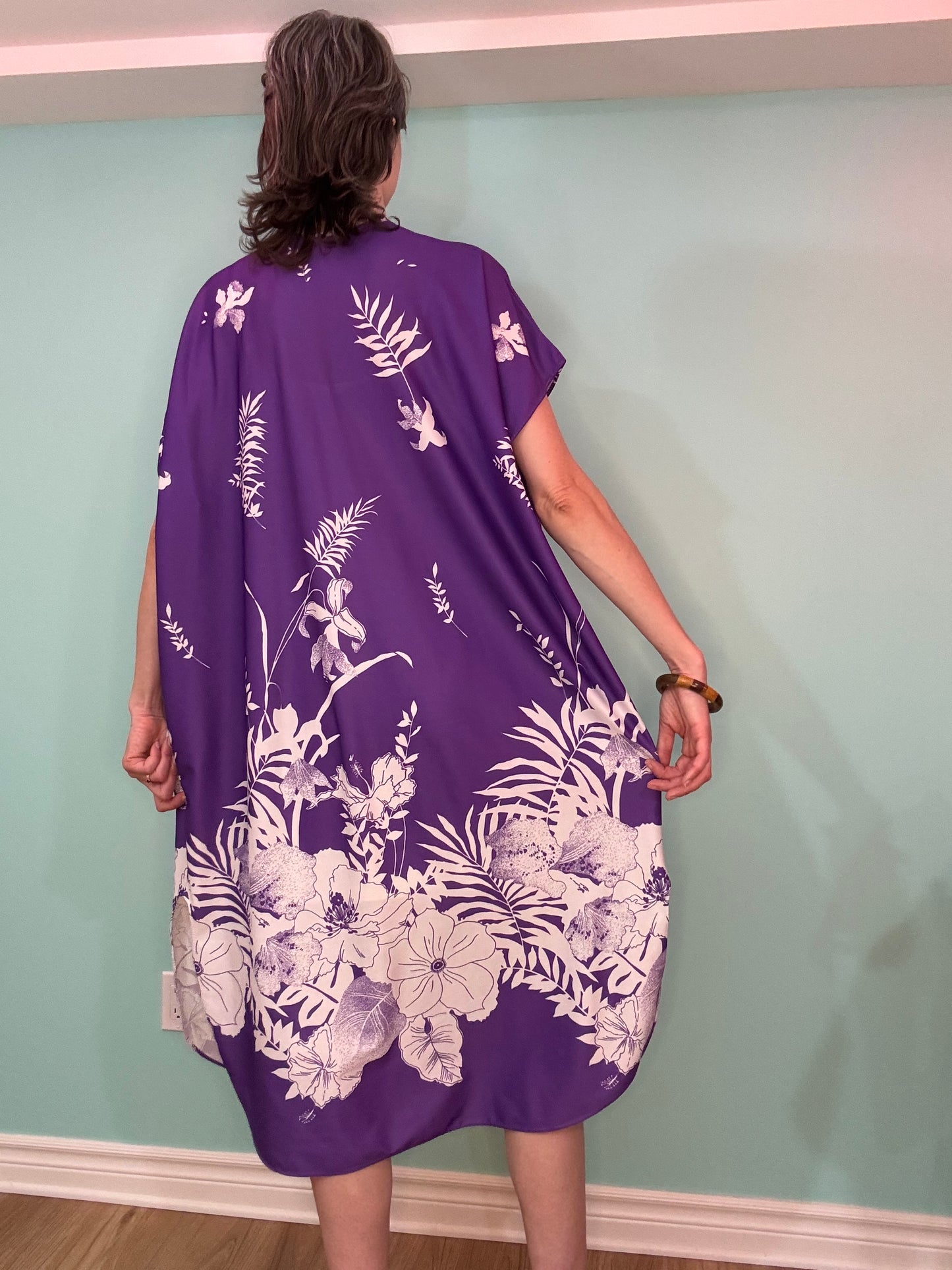 VINTAGE 1970'S PURPLE TROPICAL LOUNGE DRESS