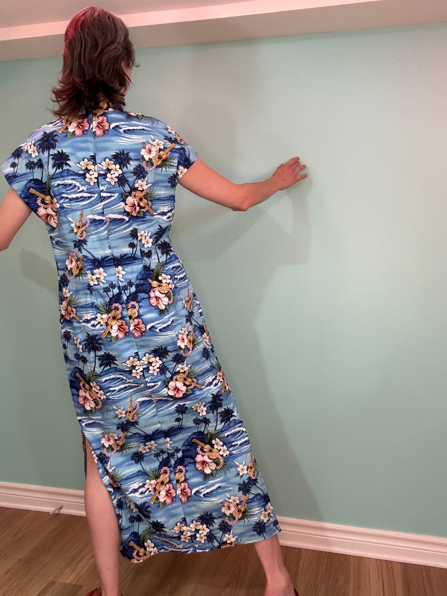 "HILO HATTIE" 2000'S BLUE QIPAO STYLE FLORAL DRESS