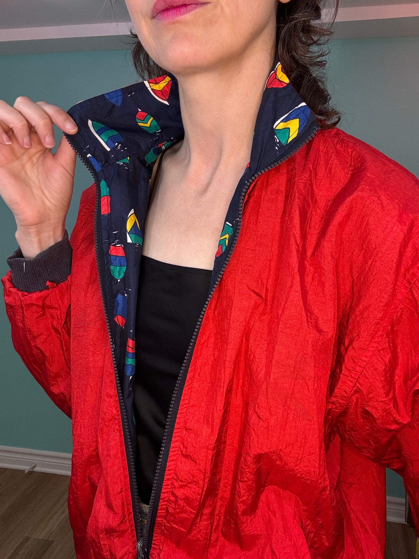 REVERSIBLE SAILING THEMED RED AND NAVY WINDBREAKER