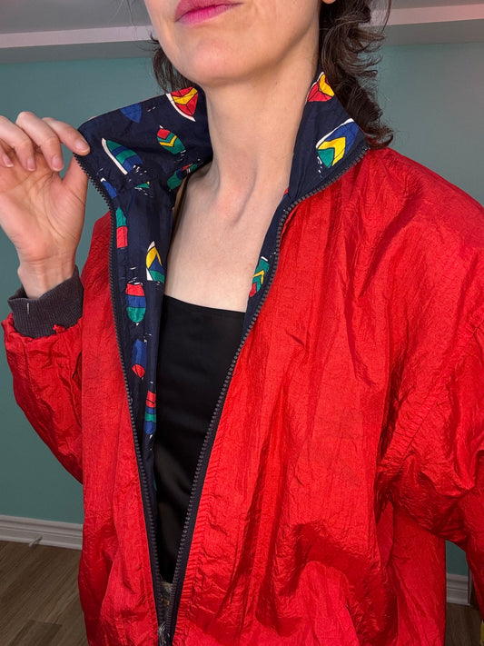 REVERSIBLE SAILING THEMED RED AND NAVY WINDBREAKER