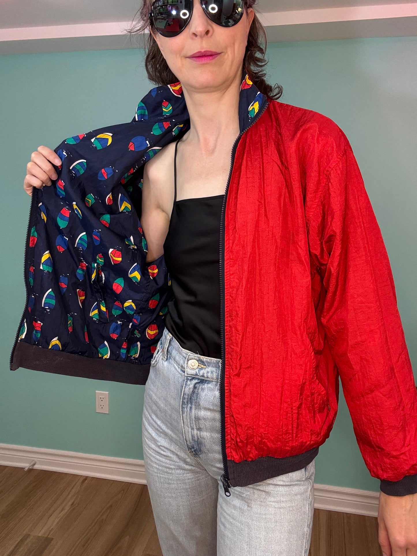 REVERSIBLE SAILING THEMED RED AND NAVY WINDBREAKER