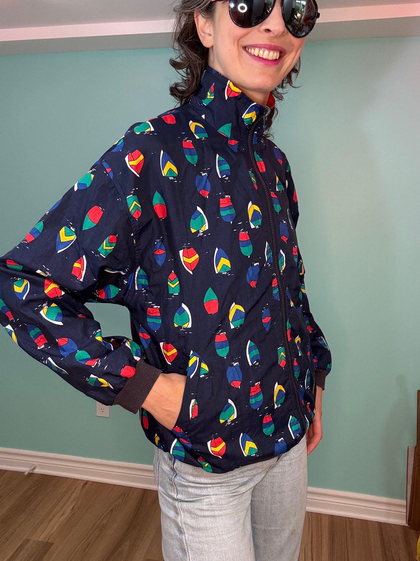 REVERSIBLE SAILING THEMED RED AND NAVY WINDBREAKER