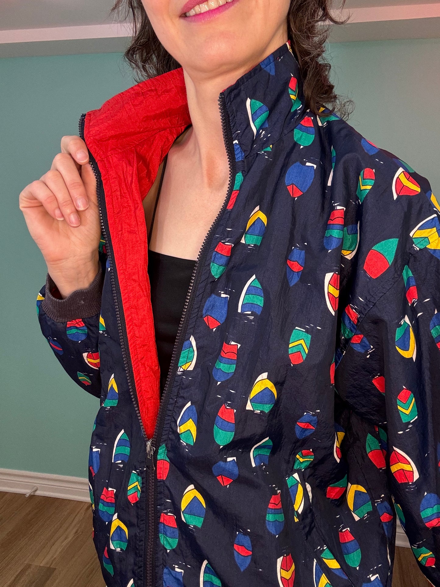 REVERSIBLE SAILING THEMED RED AND NAVY WINDBREAKER