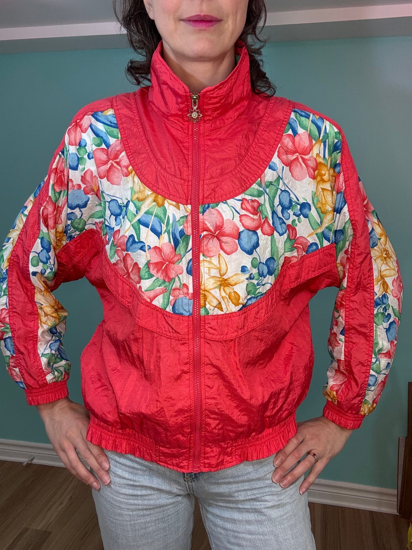 "LAVON" PINK AND FLORAL WINDBREAKER