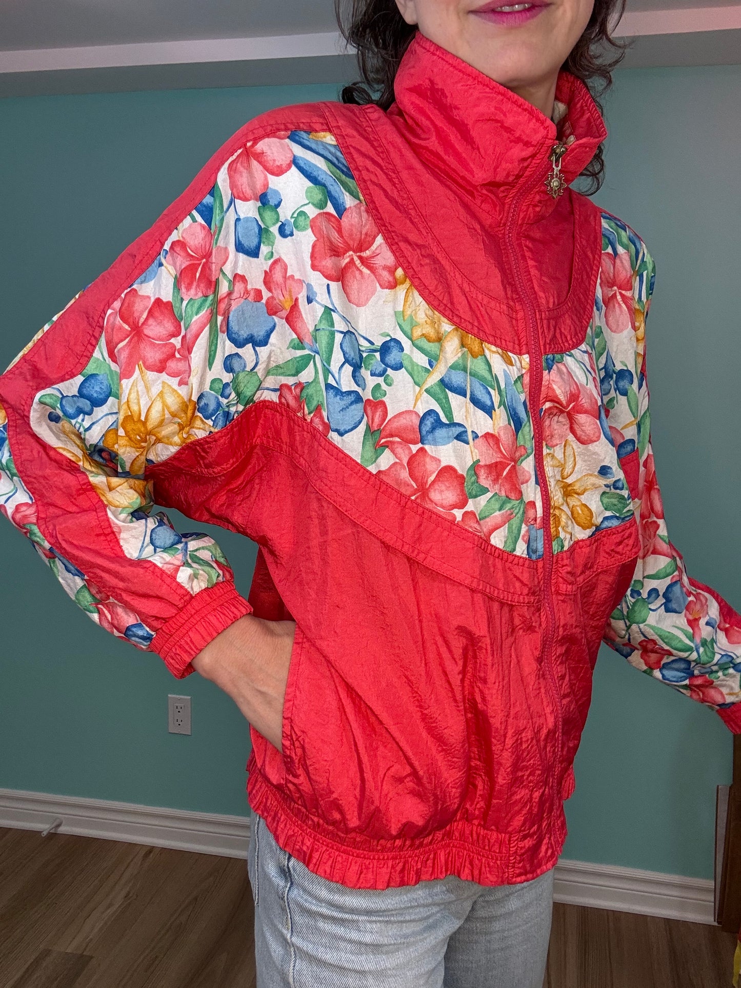 "LAVON" PINK AND FLORAL WINDBREAKER