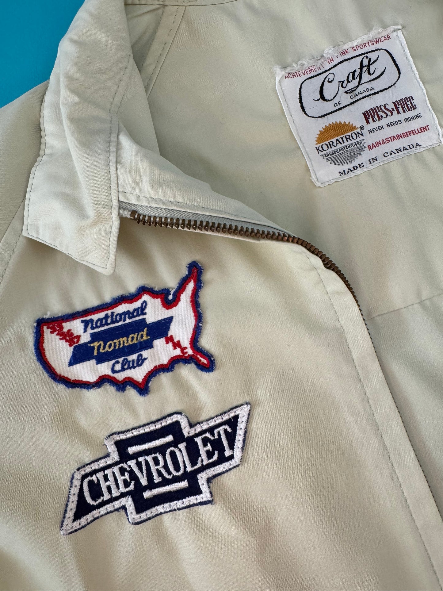 VINTAGE "CRAFT OF CANADA" CHEVROLET BOMBER JACKET WITH PATCHES