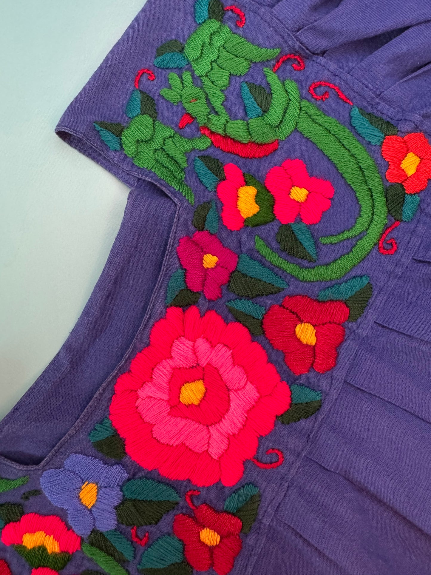 VINTAGE EMBROIDERED  BLUE COTTON DRESS