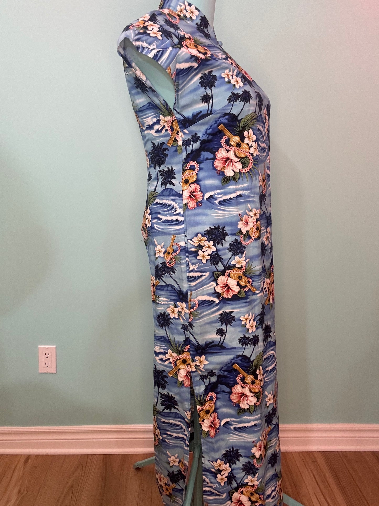 "HILO HATTIE" 2000'S BLUE QIPAO STYLE FLORAL DRESS