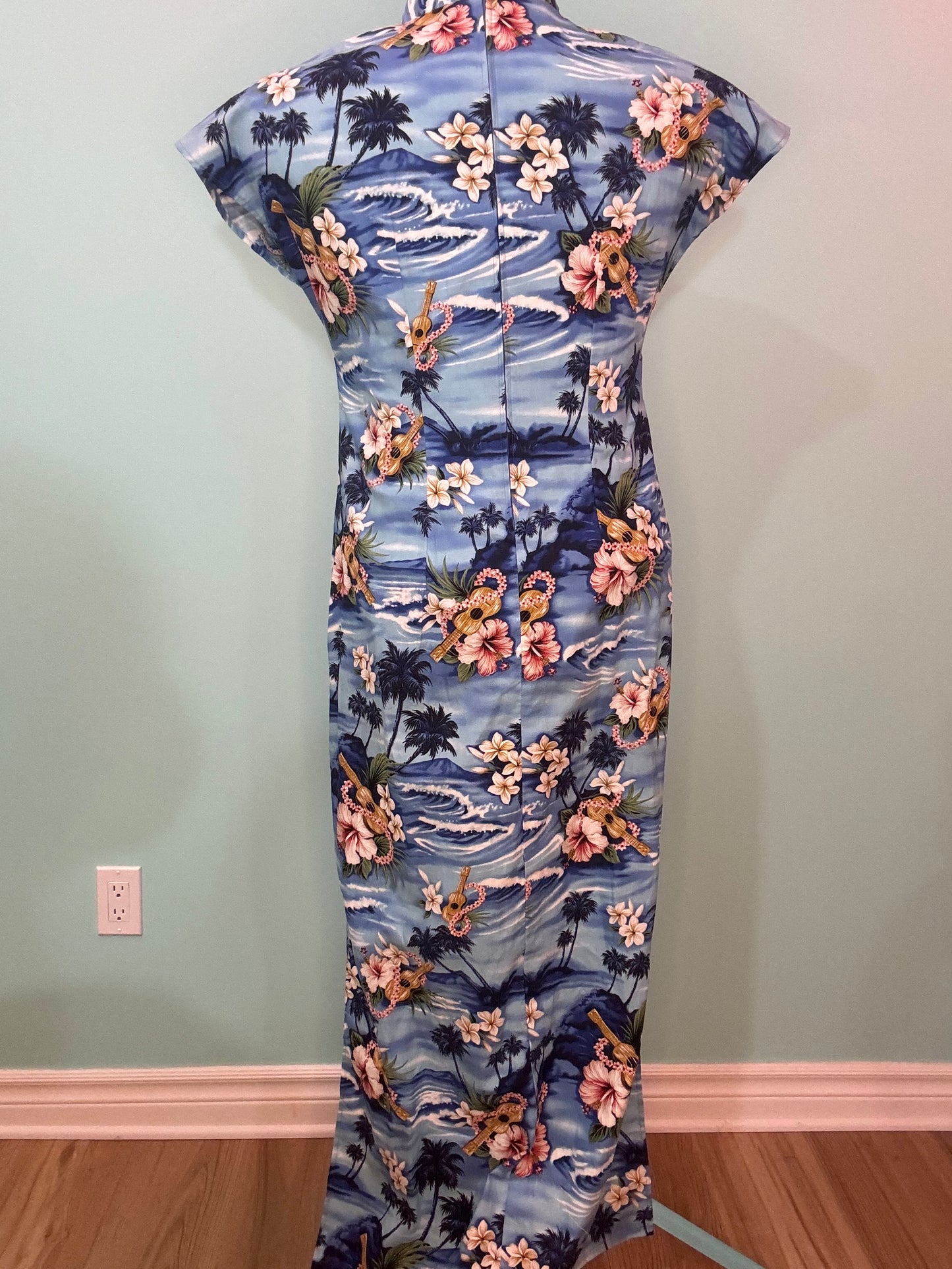 "HILO HATTIE" 2000'S BLUE QIPAO STYLE FLORAL DRESS