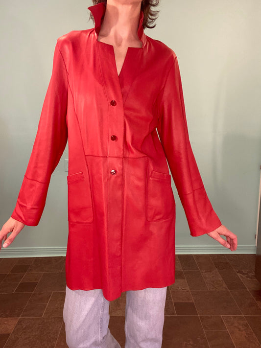 RED LEATHER TRENCH COAT (REVERSIBLE)