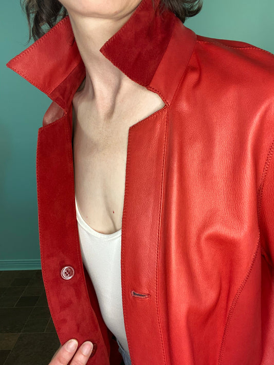 RED LEATHER TRENCH COAT (REVERSIBLE)