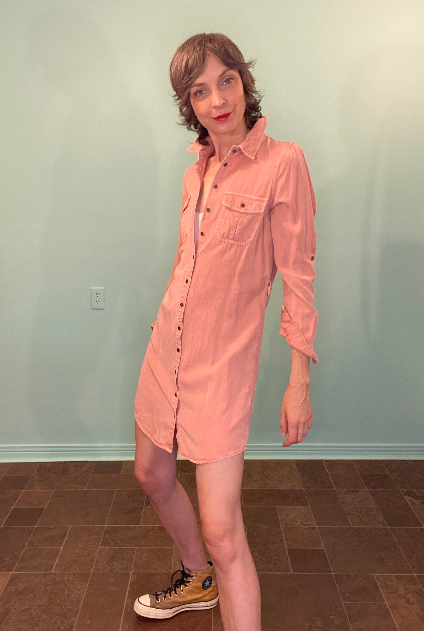 VINTAGE PARASUCO JEANS DUSTY PEACH SHIRT DRESS