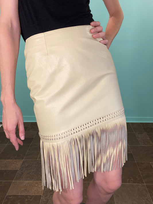 VINTAGE "DANIER" BIEGE FRINGED LEATHER SKIRT