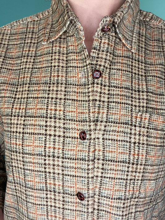 VINTAGE 90S "COTTON GINNY" PLAID CORDUROY BUTTON DOWN SHIRT