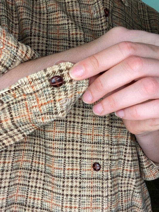 VINTAGE 90S "COTTON GINNY" PLAID CORDUROY BUTTON DOWN SHIRT