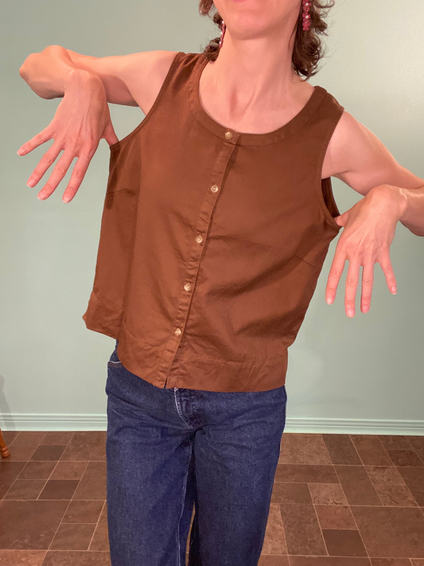 VINTAGE 90S "BOCA BLUES" BROWN SHIRT/VEST %100 COTTON