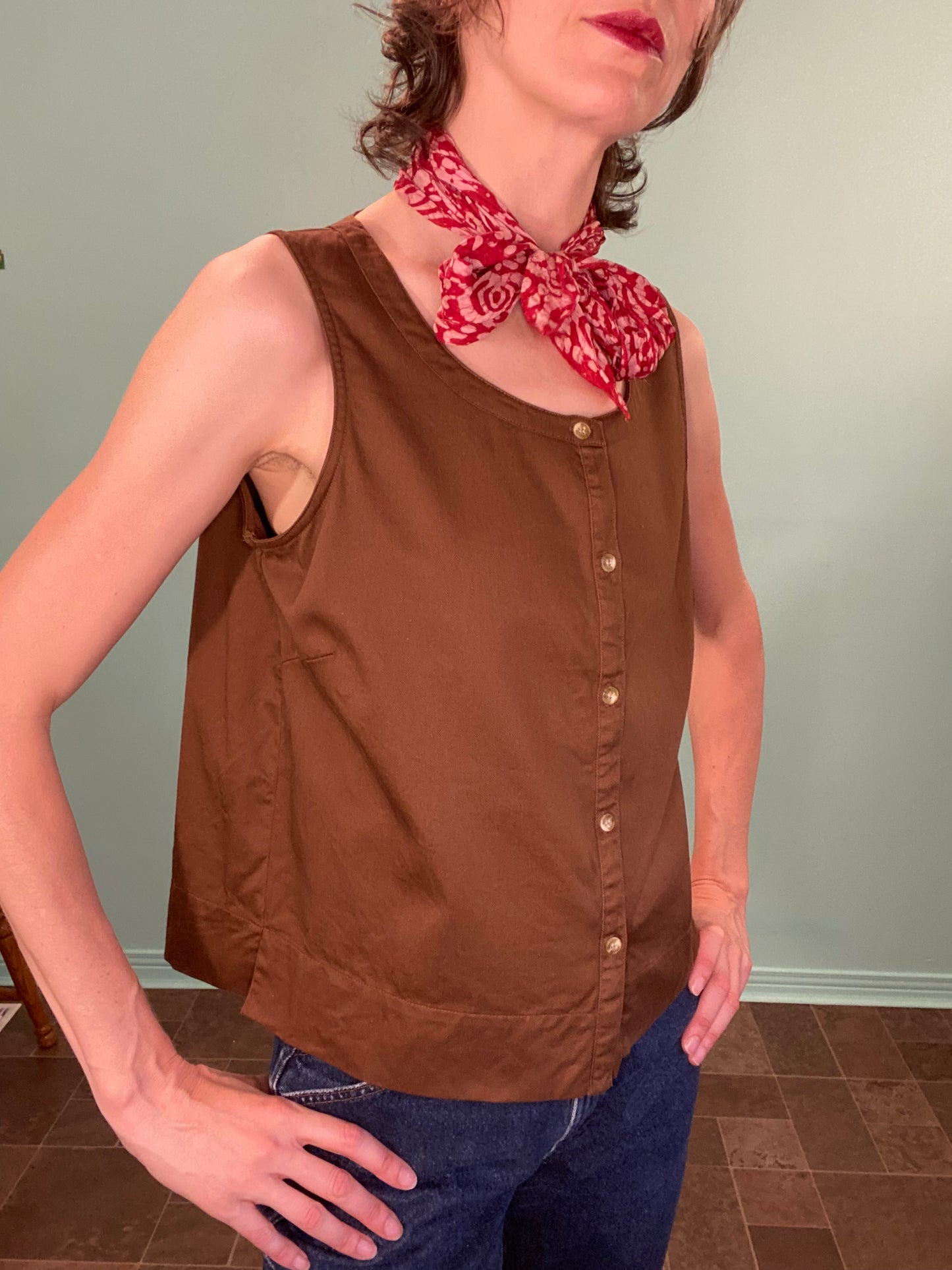 VINTAGE 90S "BOCA BLUES" BROWN SHIRT/VEST %100 COTTON