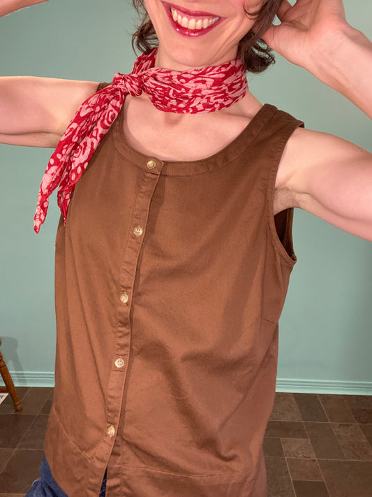 VINTAGE 90S "BOCA BLUES" BROWN SHIRT/VEST %100 COTTON