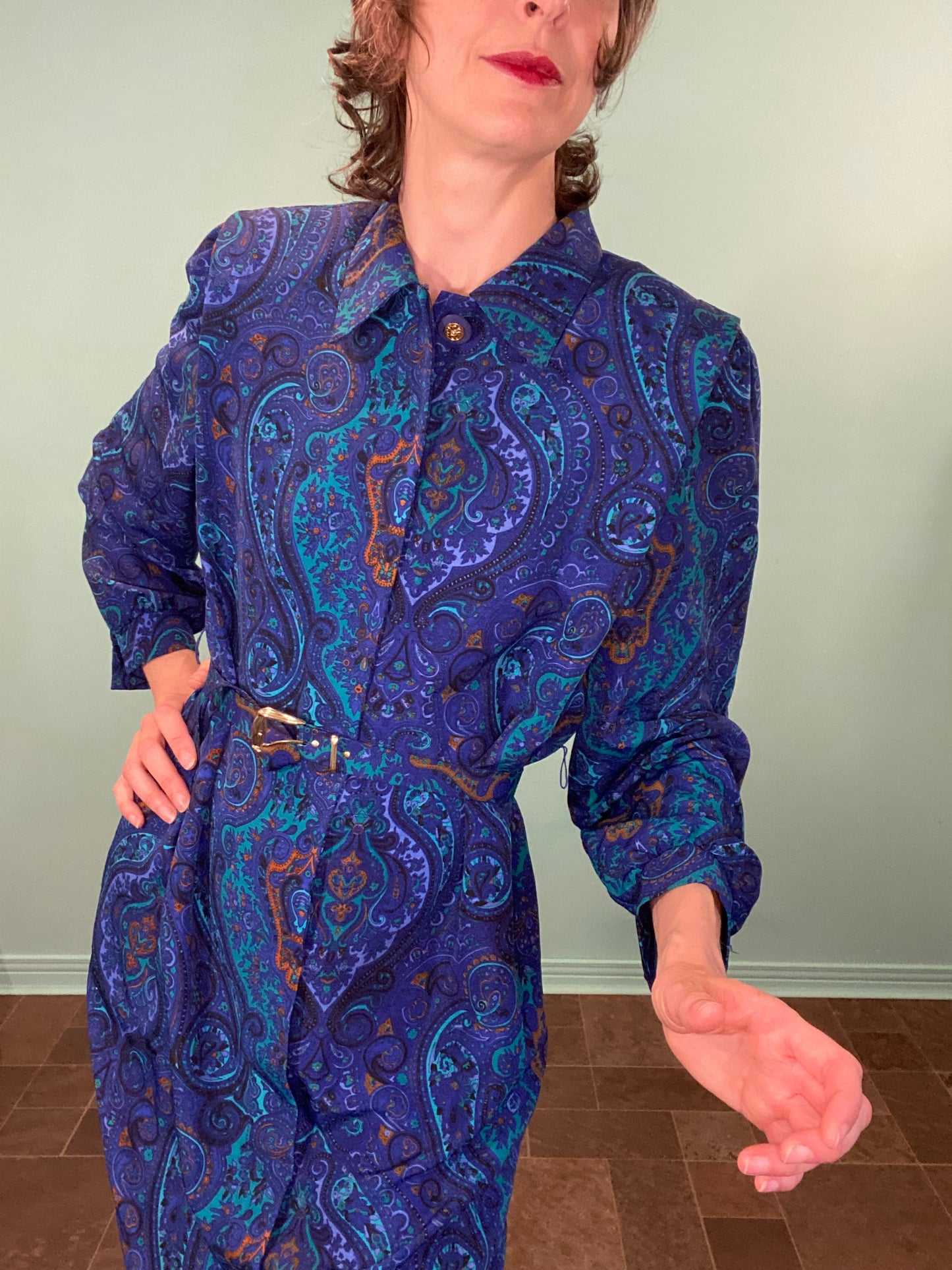 VINTAGE 70S/80S PAISLEY COLLARED DRESS