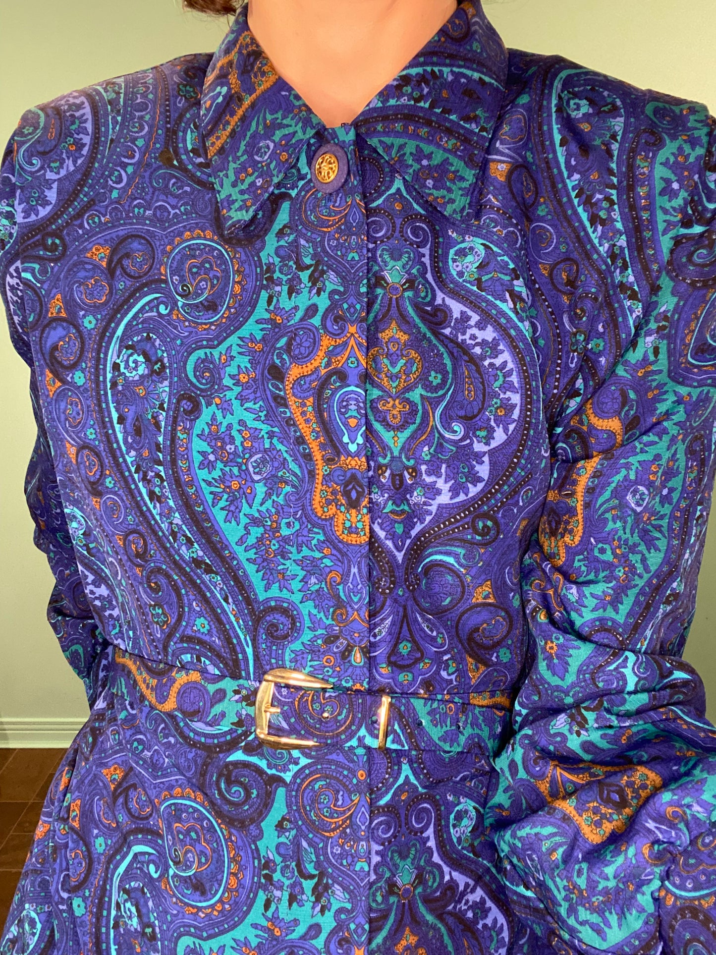 VINTAGE 70S/80S PAISLEY COLLARED DRESS