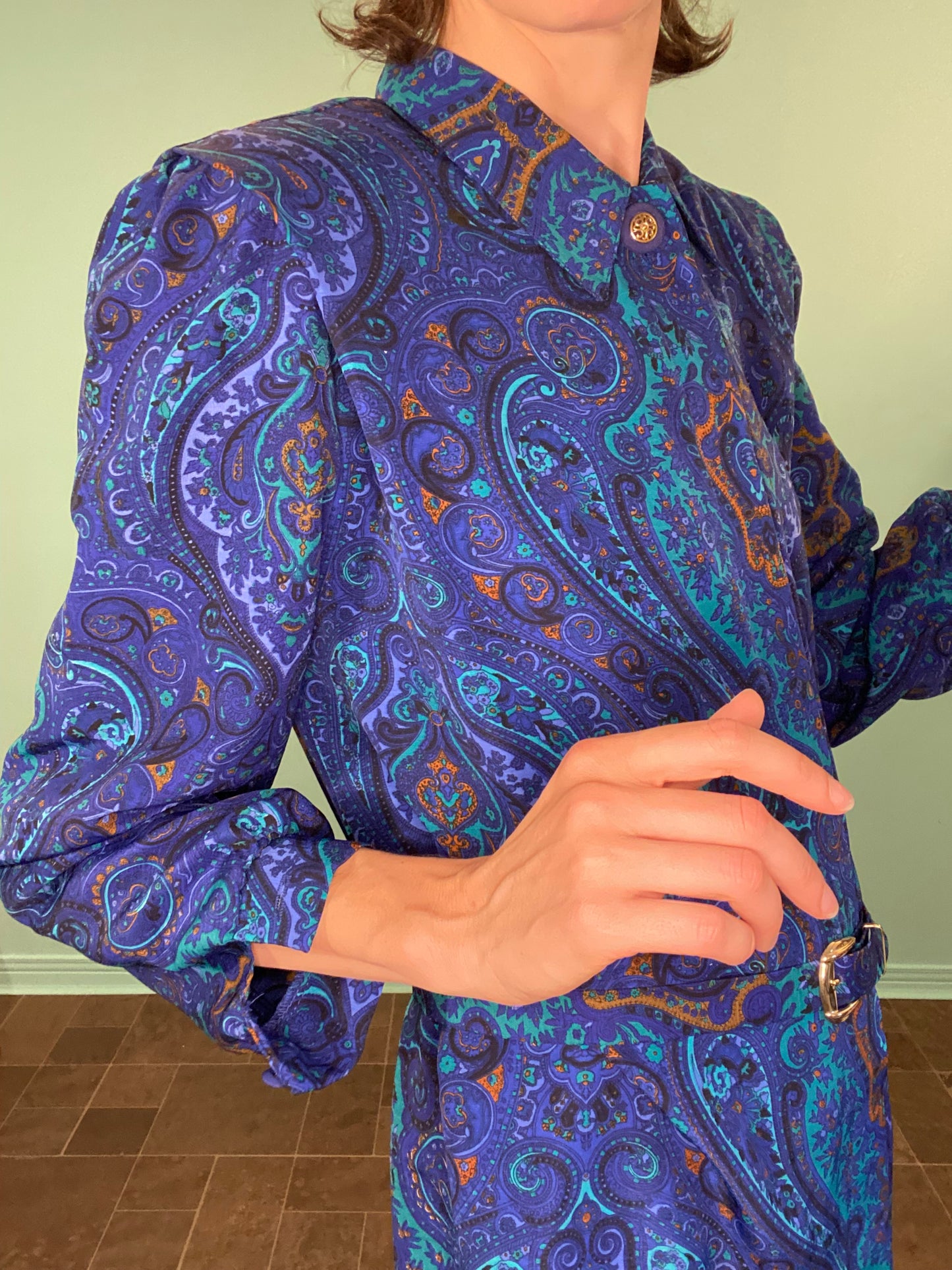 VINTAGE 70S/80S PAISLEY COLLARED DRESS
